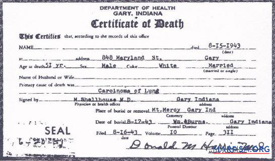 Downloadable USA Department of health Indiana death certificate template